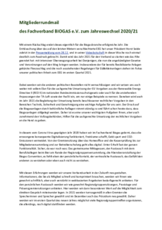 Mitgliederrundmail des Fachverband BIOGAS e.V. zum Jahreswechsel 2020/21